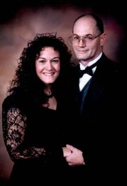 No perm here -- thank you, hormones!  (And look at my handsome hubby...who was my boyfriend at the time.)